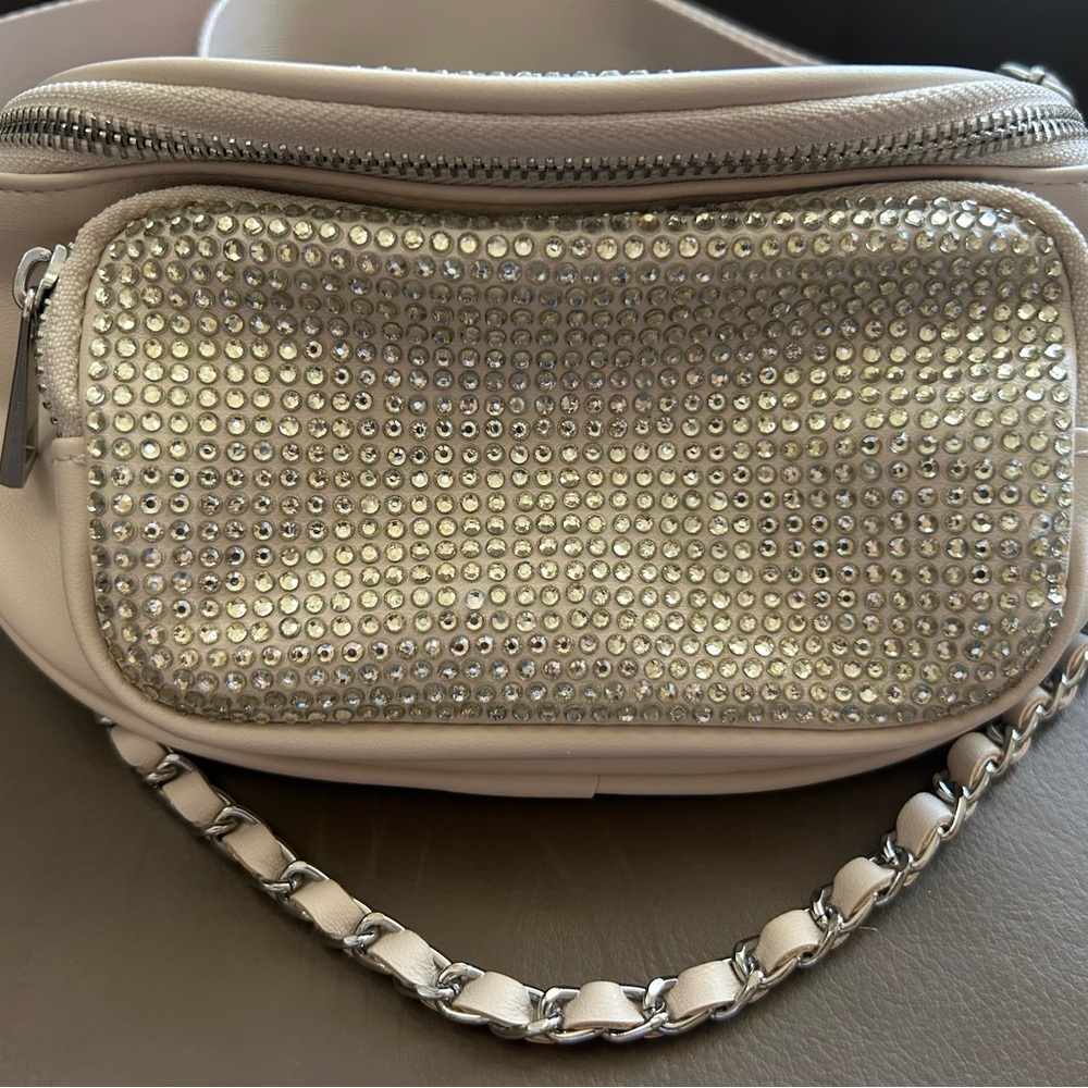 Ivory Rhinestone-Studded Faux-Leather Belt Bag - Picture 3 of 16